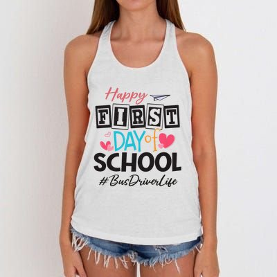 Bus Driver Happy First Day Of School Women Back To School Women's Knotted Racerback Tank