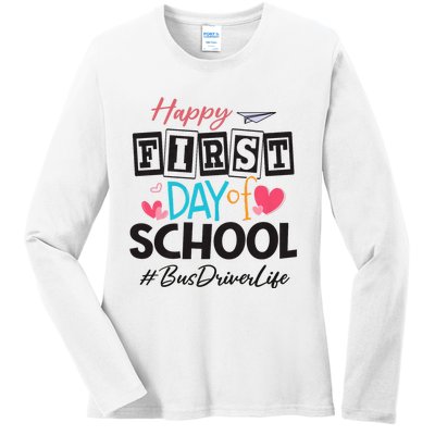 Bus Driver Happy First Day Of School Women Back To School Ladies Long Sleeve Shirt