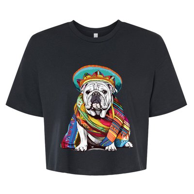 Bulldog Dog in Mexican Cinco De Mayo Sombrero and Poncho Bella+Canvas Jersey Crop Tee