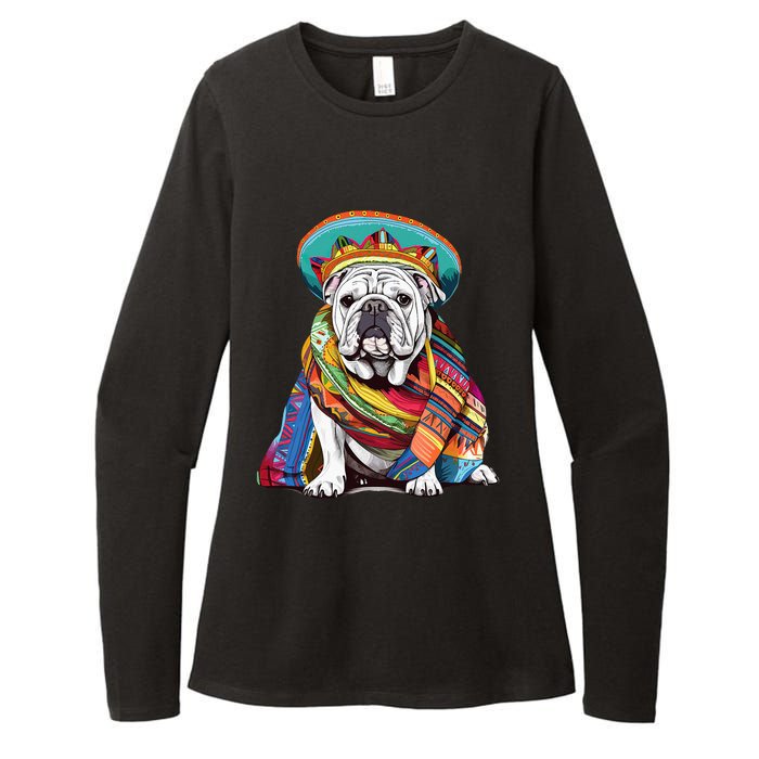 Bulldog Dog in Mexican Cinco De Mayo Sombrero and Poncho Womens CVC Long Sleeve Shirt