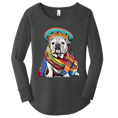 Bulldog Dog in Mexican Cinco De Mayo Sombrero and Poncho Women's Perfect Tri Tunic Long Sleeve Shirt