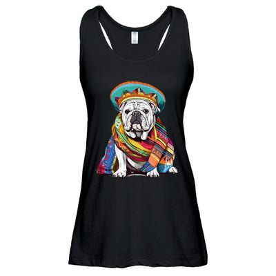 Bulldog Dog in Mexican Cinco De Mayo Sombrero and Poncho Ladies Essential Flowy Tank