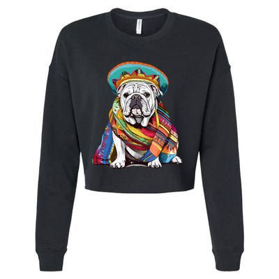 Bulldog Dog in Mexican Cinco De Mayo Sombrero and Poncho Cropped Pullover Crew