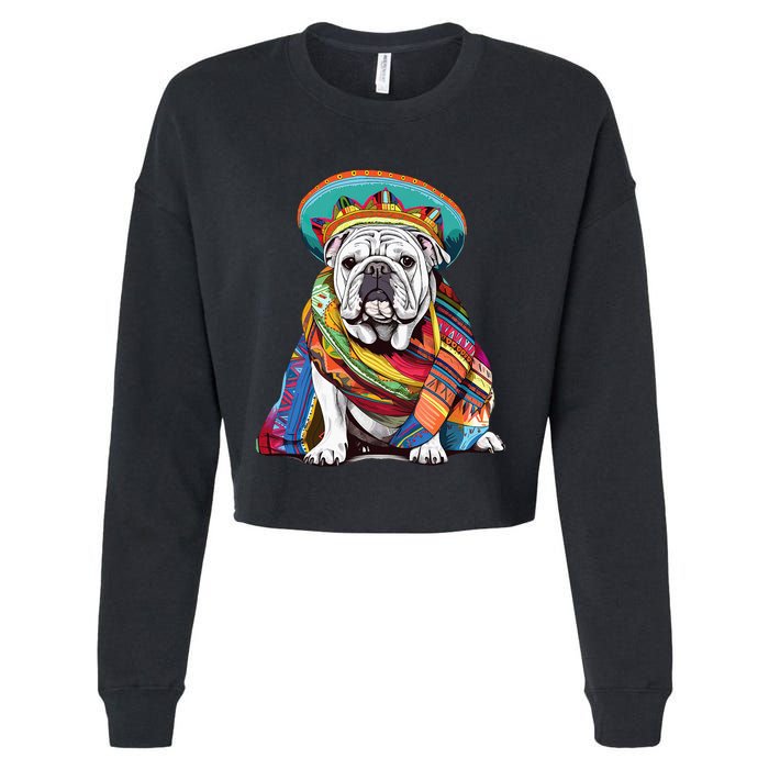 Bulldog Dog in Mexican Cinco De Mayo Sombrero and Poncho Cropped Pullover Crew