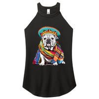 Bulldog Dog in Mexican Cinco De Mayo Sombrero and Poncho Women's Perfect Tri Rocker Tank