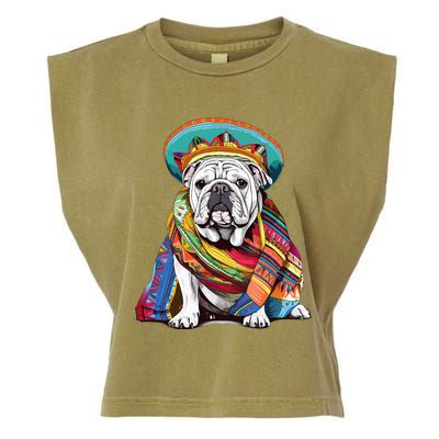 Bulldog Dog in Mexican Cinco De Mayo Sombrero and Poncho Garment-Dyed Women's Muscle Tee