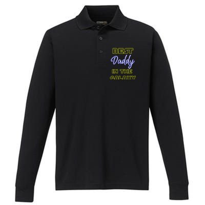 Best Daddy In The Galaxy Fathers Day Pa Pop American Dad Gift Performance Long Sleeve Polo