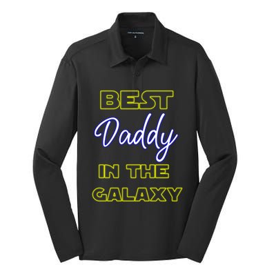 Best Daddy In The Galaxy Fathers Day Pa Pop American Dad Gift Silk Touch Performance Long Sleeve Polo