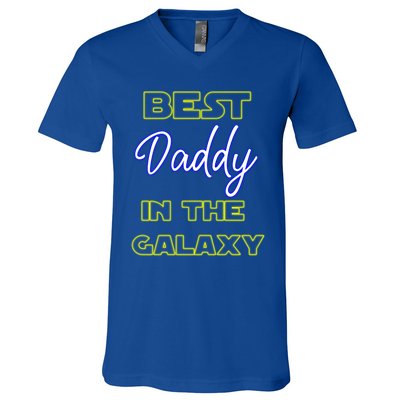 Best Daddy In The Galaxy Fathers Day Pa Pop American Dad Gift V-Neck T-Shirt