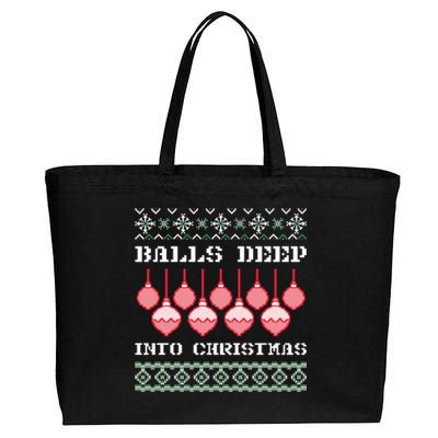 Balls Deep Into Christmas Ugly Xmas Ornament Sarcastic Cotton Canvas Jumbo Tote