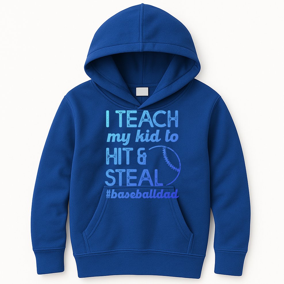 Baseball Dad I Teach My To Hit And Steal Fathers Day Cute Gift Kids Hoodie