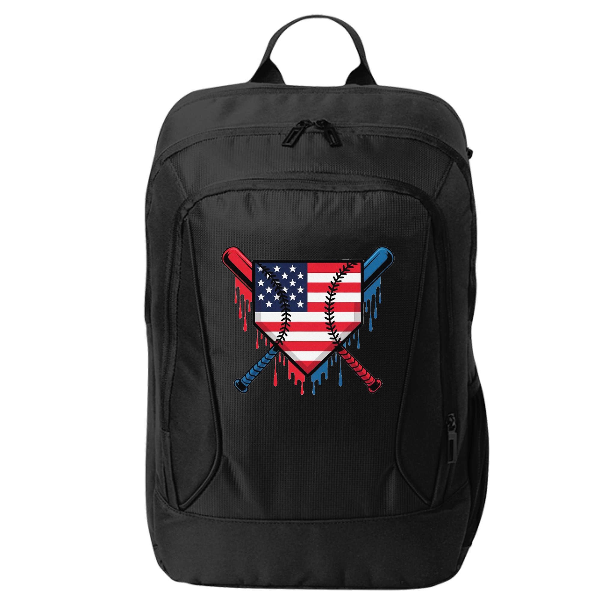 Baseball Drip Ice Cream Patriotic American Flag Funny City Backpack