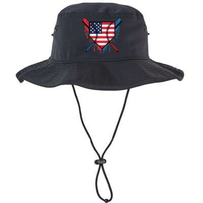 Baseball Drip Ice Cream Patriotic American Flag Funny Bucket Hat