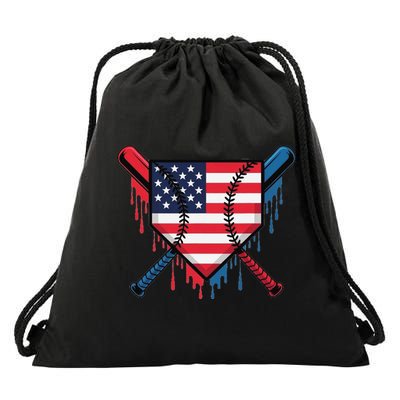 Baseball Drip Ice Cream Patriotic American Flag Funny Drawstring Bag