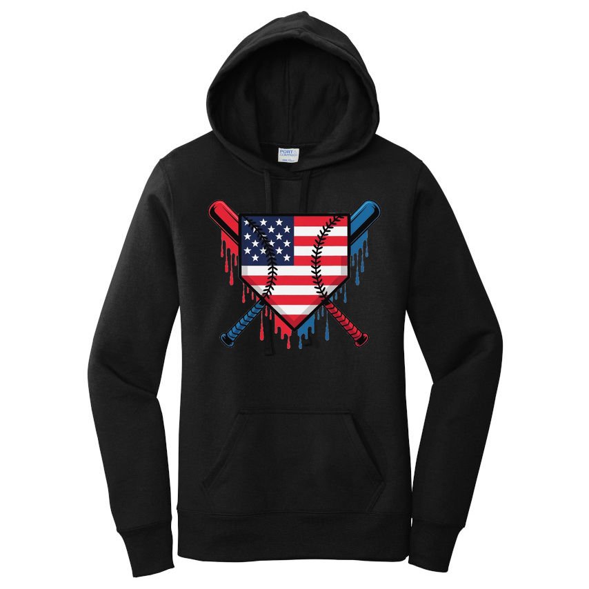 Baseball Drip Ice Cream Patriotic American Flag Funny Women's Pullover Hoodie