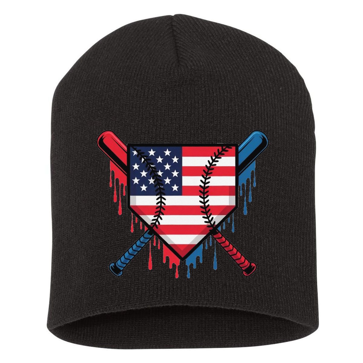 Baseball Drip Ice Cream Patriotic American Flag Funny Short Acrylic Beanie