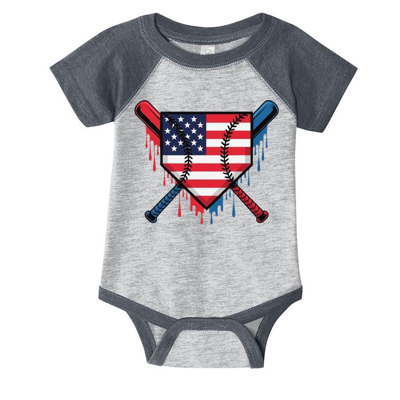 Baseball Drip Ice Cream Patriotic American Flag Funny Infant Baby Jersey Bodysuit