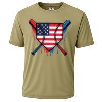 Baseball Drip Ice Cream Patriotic American Flag Funny Cooling Performance Crew T-Shirt
