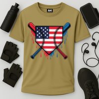 Baseball Drip Ice Cream Patriotic American Flag Funny Cooling Performance Crew T-Shirt