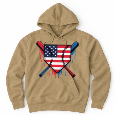 Baseball Drip Ice Cream Patriotic American Flag Funny Hoodie