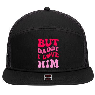 But Daddy I Love Him Groovy Heart White 7 Panel Mesh Trucker Snapback Hat