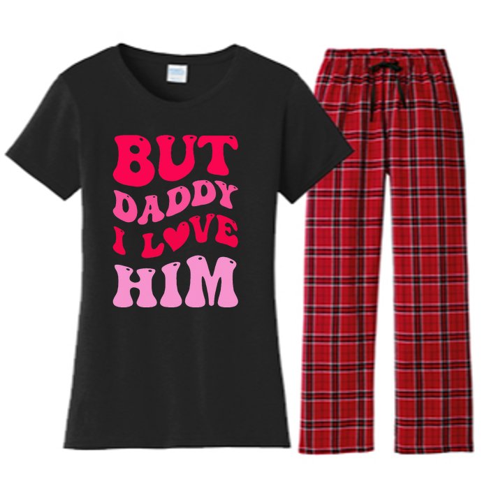 But Daddy I Love Him Groovy Heart White Women's Flannel Pajama Set