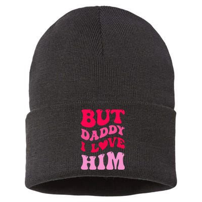 But Daddy I Love Him Groovy Heart White Sustainable Knit Beanie