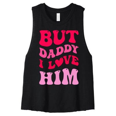 But Daddy I Love Him Groovy Heart White Women's Racerback Cropped Tank