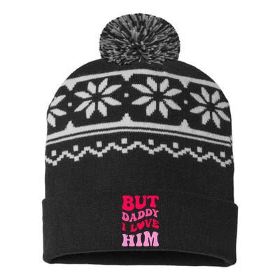 But Daddy I Love Him Groovy Heart White USA-Made Snowflake Beanie