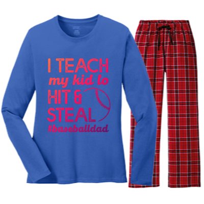 Baseball Dad I Teach My To Hit And Steal Fathers Day Cute Gift Women's Long Sleeve Flannel Pajama Set 