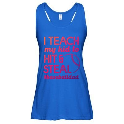 Baseball Dad I Teach My To Hit And Steal Fathers Day Cute Gift Ladies Essential Flowy Tank