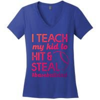 Baseball Dad I Teach My To Hit And Steal Fathers Day Cute Gift Women's V-Neck T-Shirt