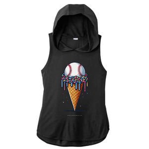 Baseball Drip Ice Cream Cone With Sprinkles Ladies PosiCharge Tri-Blend Wicking Draft Hoodie Tank