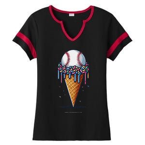 Baseball Drip Ice Cream Cone With Sprinkles Ladies Halftime Notch Neck Tee