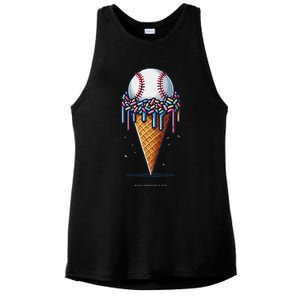 Baseball Drip Ice Cream Cone With Sprinkles Ladies PosiCharge Tri-Blend Wicking Tank