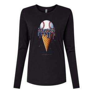 Baseball Drip Ice Cream Cone With Sprinkles Womens Cotton Relaxed Long Sleeve T-Shirt