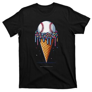 Baseball Drip Ice Cream Cone With Sprinkles T-Shirt