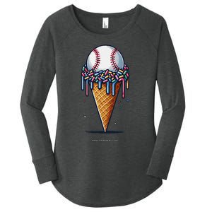 Baseball Drip Ice Cream Cone With Sprinkles Women's Perfect Tri Tunic Long Sleeve Shirt