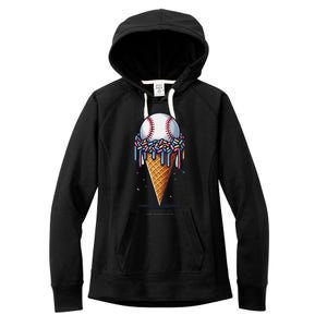 Baseball Drip Ice Cream Cone With Sprinkles Women's Fleece Hoodie