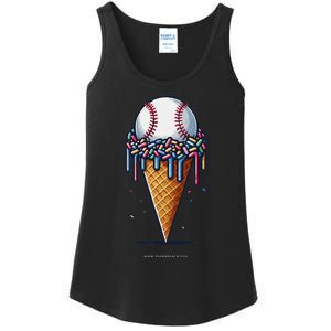 Baseball Drip Ice Cream Cone With Sprinkles Ladies Essential Tank