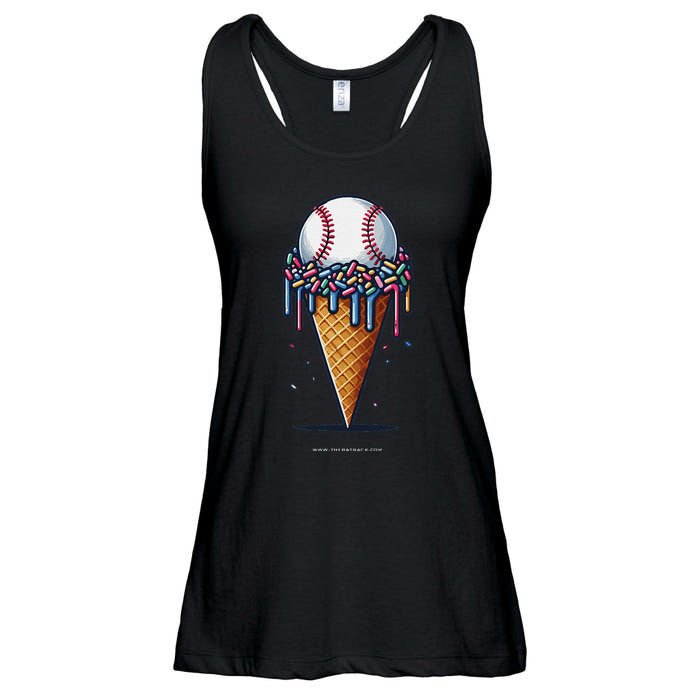 Baseball Drip Ice Cream Cone With Sprinkles Ladies Essential Flowy Tank