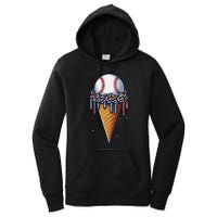 Baseball Drip Ice Cream Cone With Sprinkles Women's Pullover Hoodie