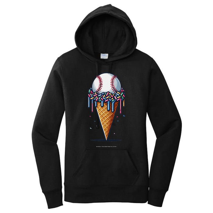 Baseball Drip Ice Cream Cone With Sprinkles Women's Pullover Hoodie