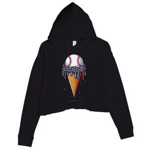 Baseball Drip Ice Cream Cone With Sprinkles Crop Fleece Hoodie