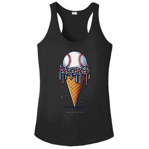 Baseball Drip Ice Cream Cone With Sprinkles Ladies PosiCharge Competitor Racerback Tank