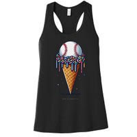 Baseball Drip Ice Cream Cone With Sprinkles Women's Racerback Tank