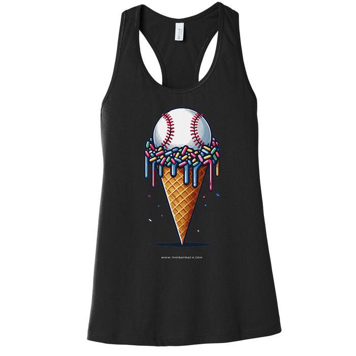 Baseball Drip Ice Cream Cone With Sprinkles Women's Racerback Tank