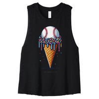 Baseball Drip Ice Cream Cone With Sprinkles Women's Racerback Cropped Tank