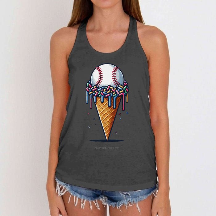 Baseball Drip Ice Cream Cone With Sprinkles Women's Knotted Racerback Tank