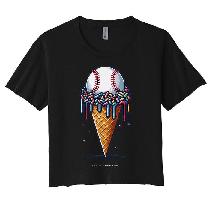 Baseball Drip Ice Cream Cone With Sprinkles Women's Crop Top Tee